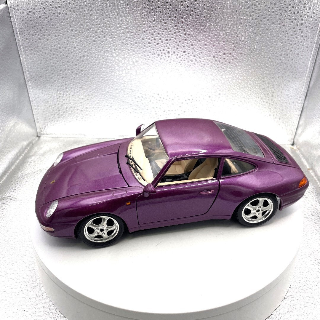 Burango 1993 Porsche Carrera 911 Purple Die Cast, Scale: 1/18 driver's side view
