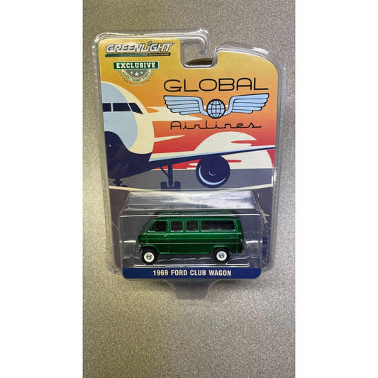 Greenlight 1969 Ford Club Wagon 1:64 front of package displaying car