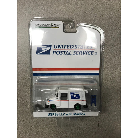 Greenlight United States Postal Service USPS LLV with Mailbox #29888 front of package displaying mail truck