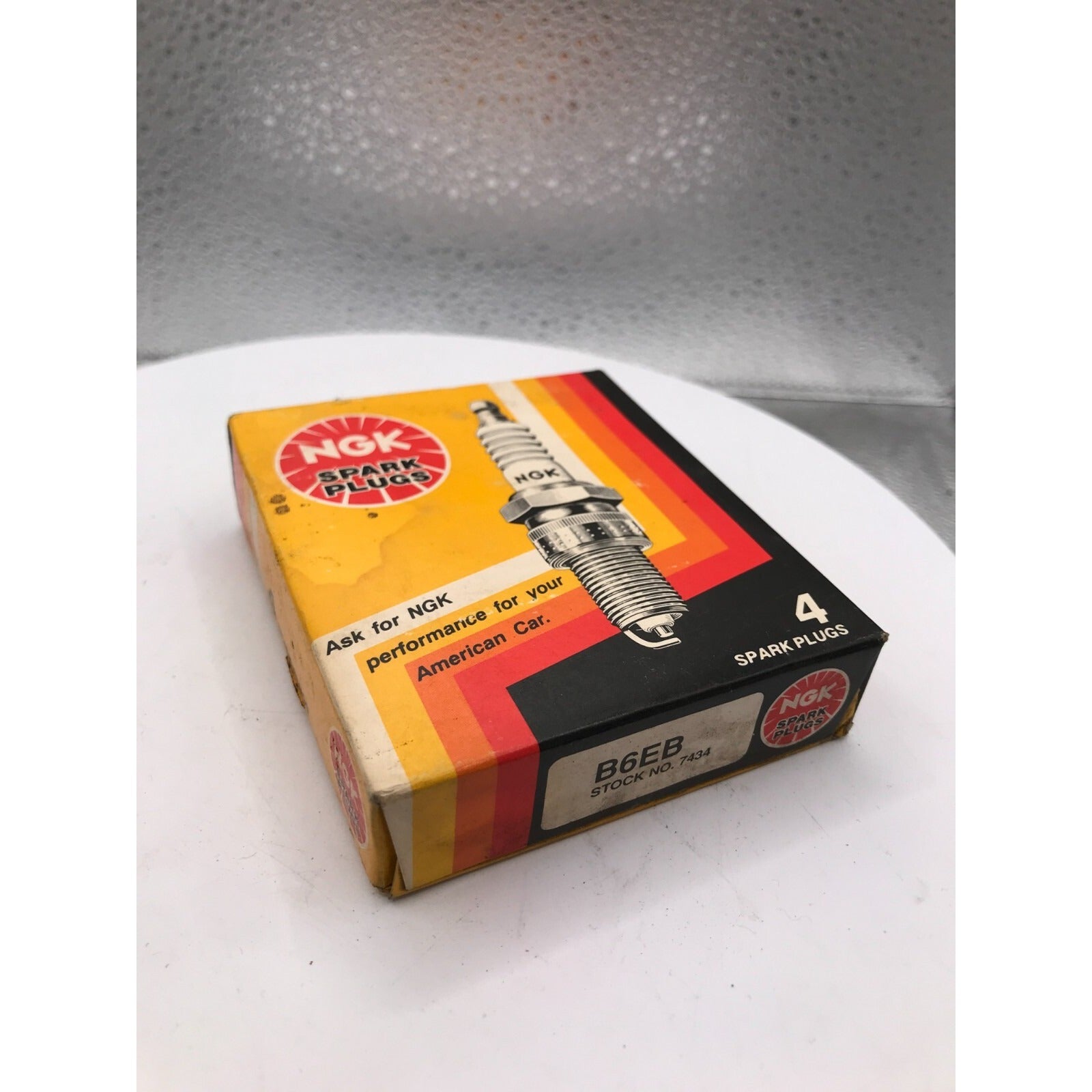 NGK Spark Plugs B6EB Stock No. 7434 - Lot of 4 front and bottom of box