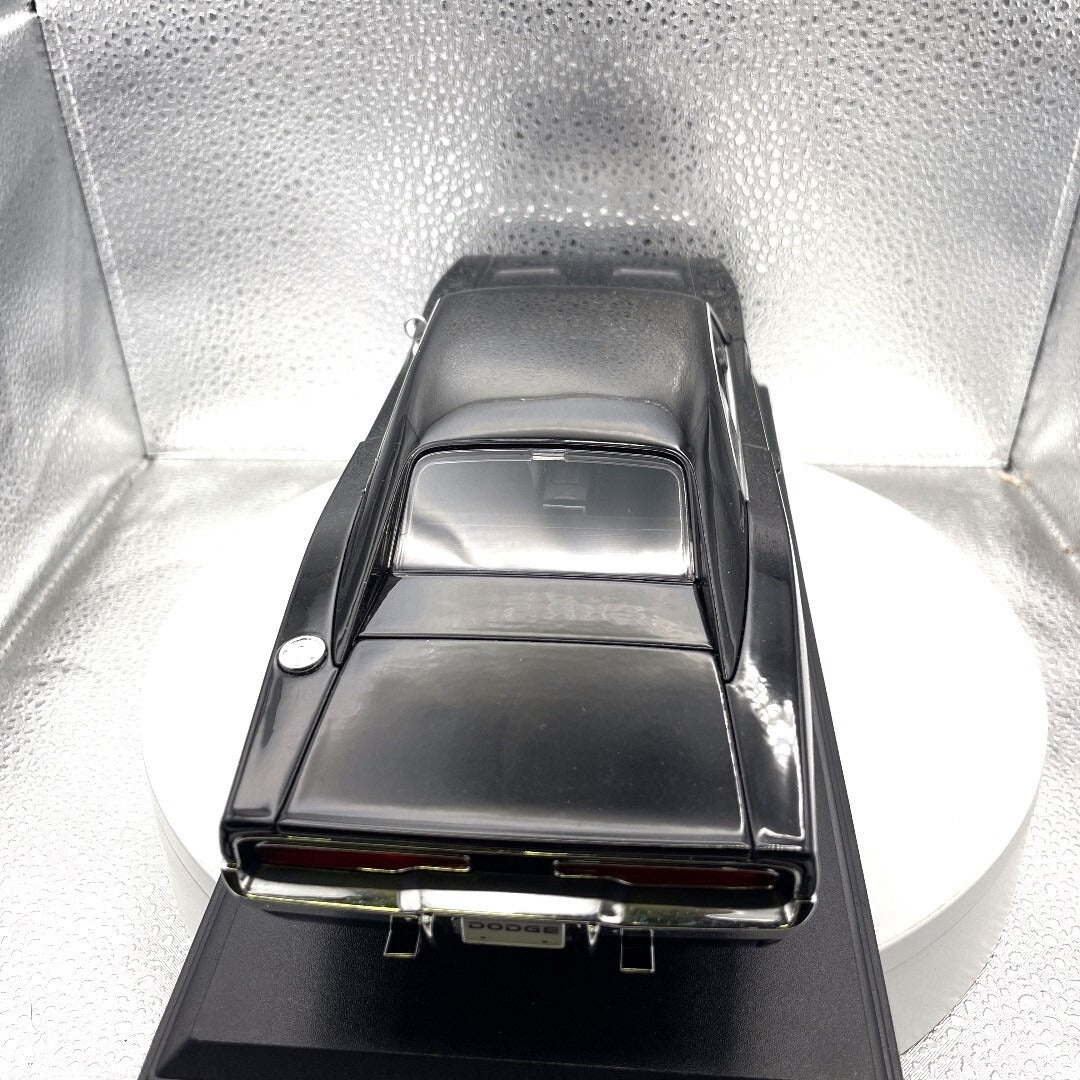 Maisto 1969 Dodge Charger R/T Black Die Cast with Base, Scale: 1/18 rear view