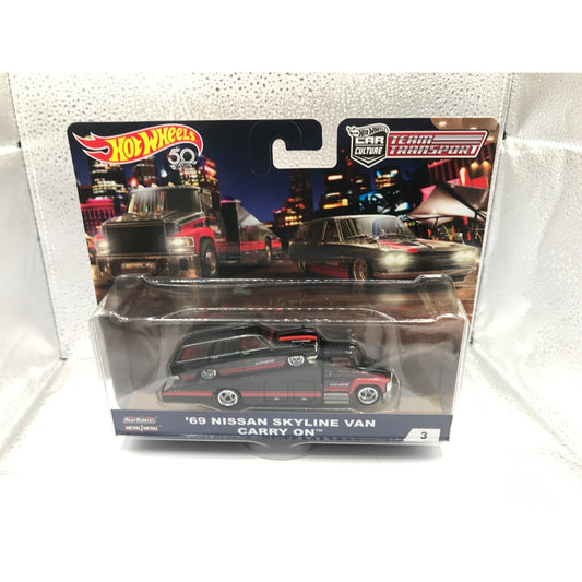 Hot Wheels Team Transport '69 Nissan Skyline Van Carry On front of package displaying car