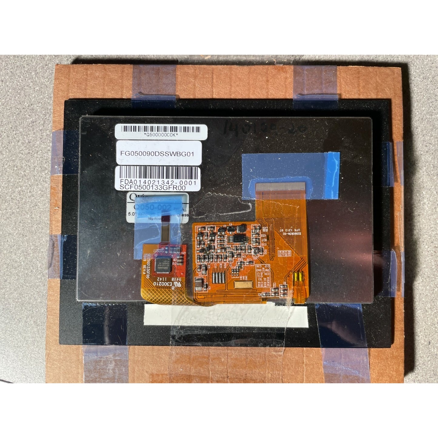 7221-10020-0002 Optical Bond, Connect Live Touchscreen back of touchscreen with product label circuit board