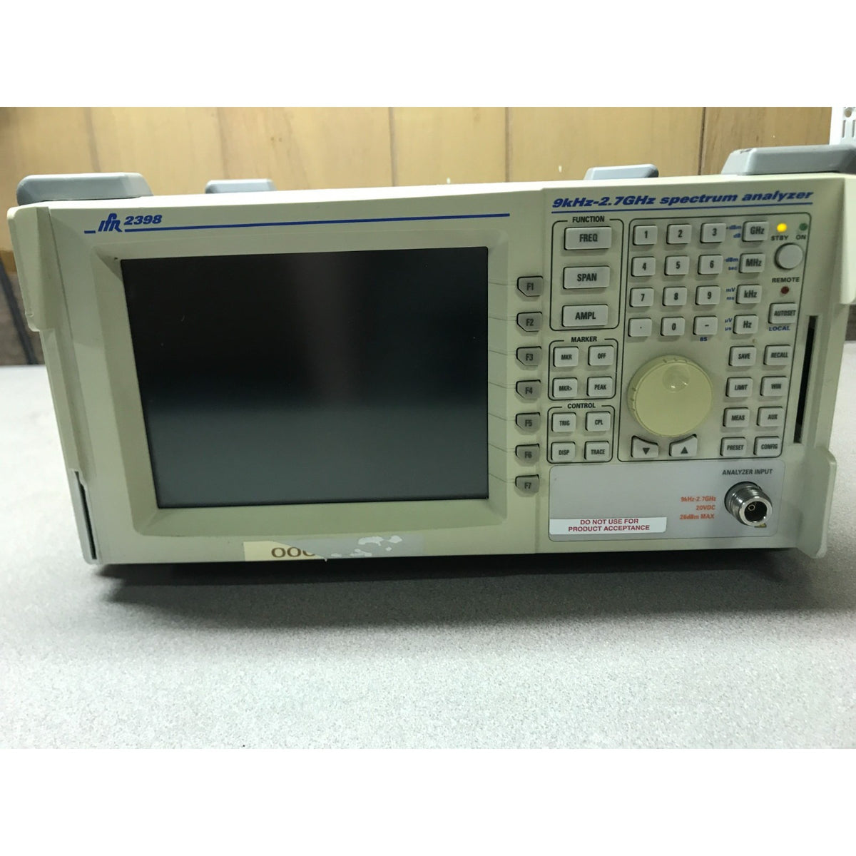 IFR 2398 9 kHz-2.7 GHz, +26 to -105 dBm, Spectrum Analyzer front panel view