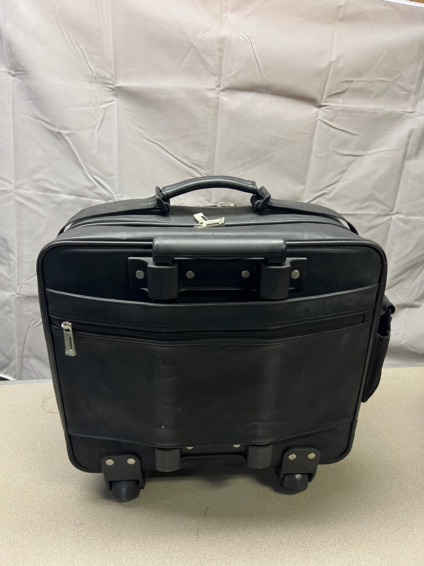 Black U.S. Luggage New York Leather Travel Bag - handle and wheels