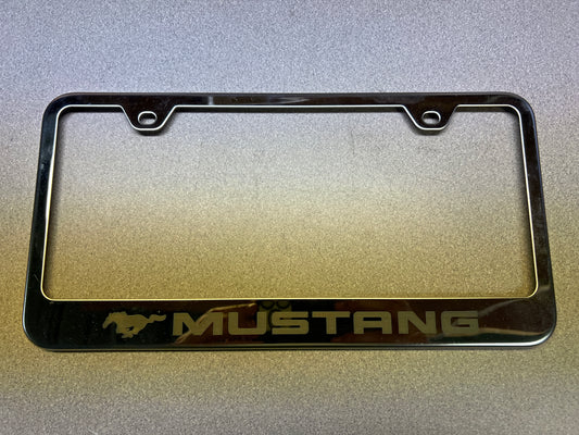 License Plate Frame Stainless Steel With Ford Mustang Logo