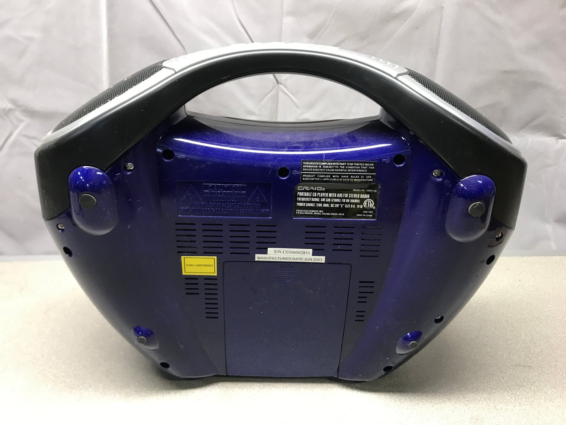 Craig CD6912B Blue Vintage Sports Stereo Radio Back view