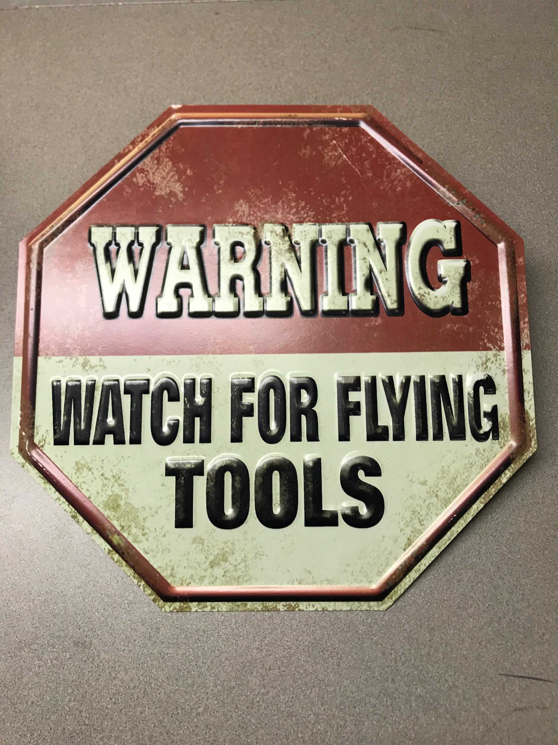 Warning Watch for Flying Tools Metal Sign Wall Decor 14" x 14"