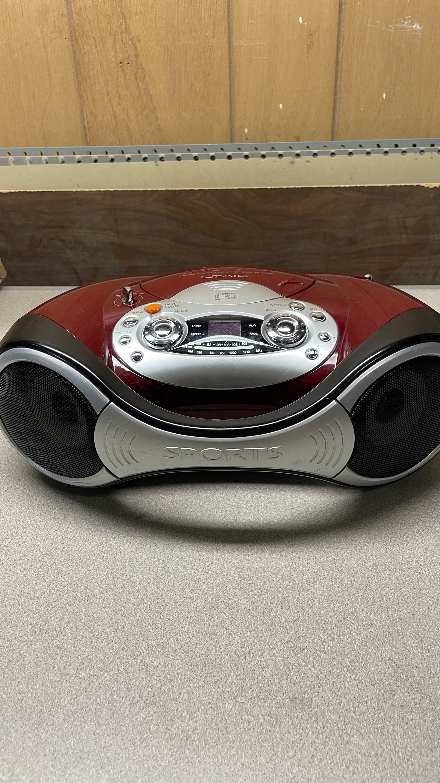 Craig CD6912B Maroon Vintage Sports Stereo Radio front view