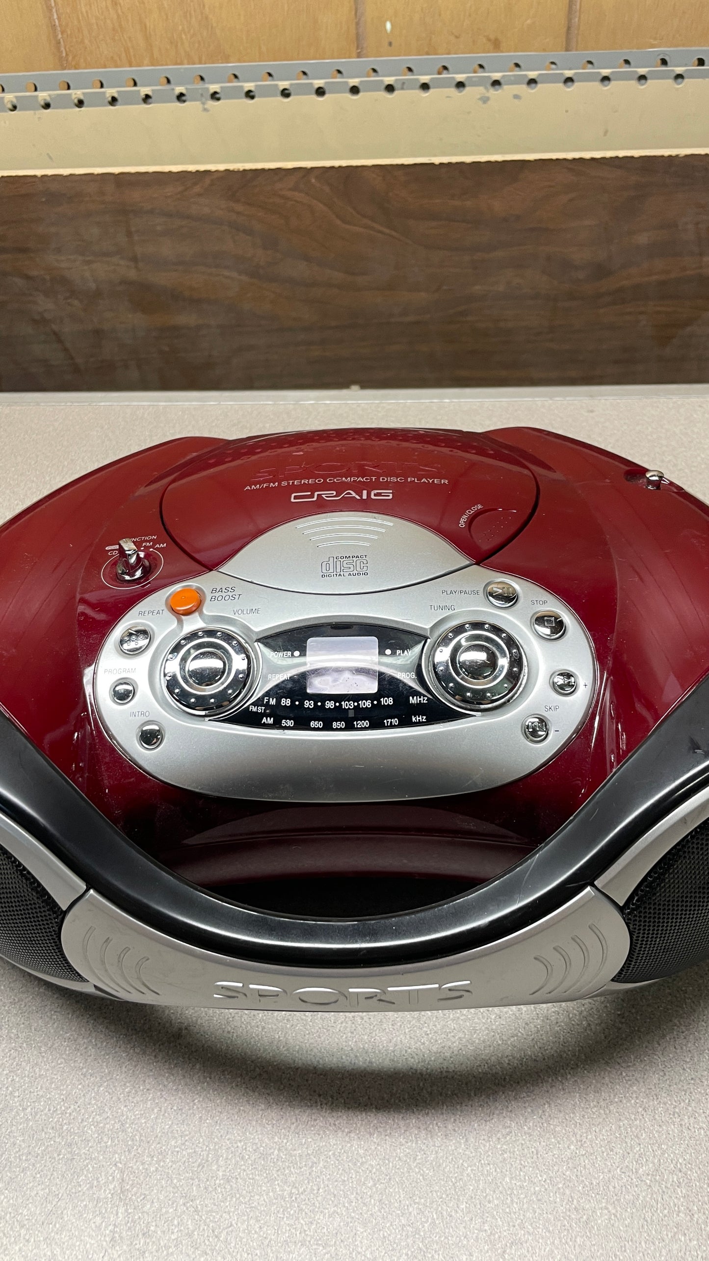 Craig CD6912B Maroon Vintage Sports Stereo Radio top view