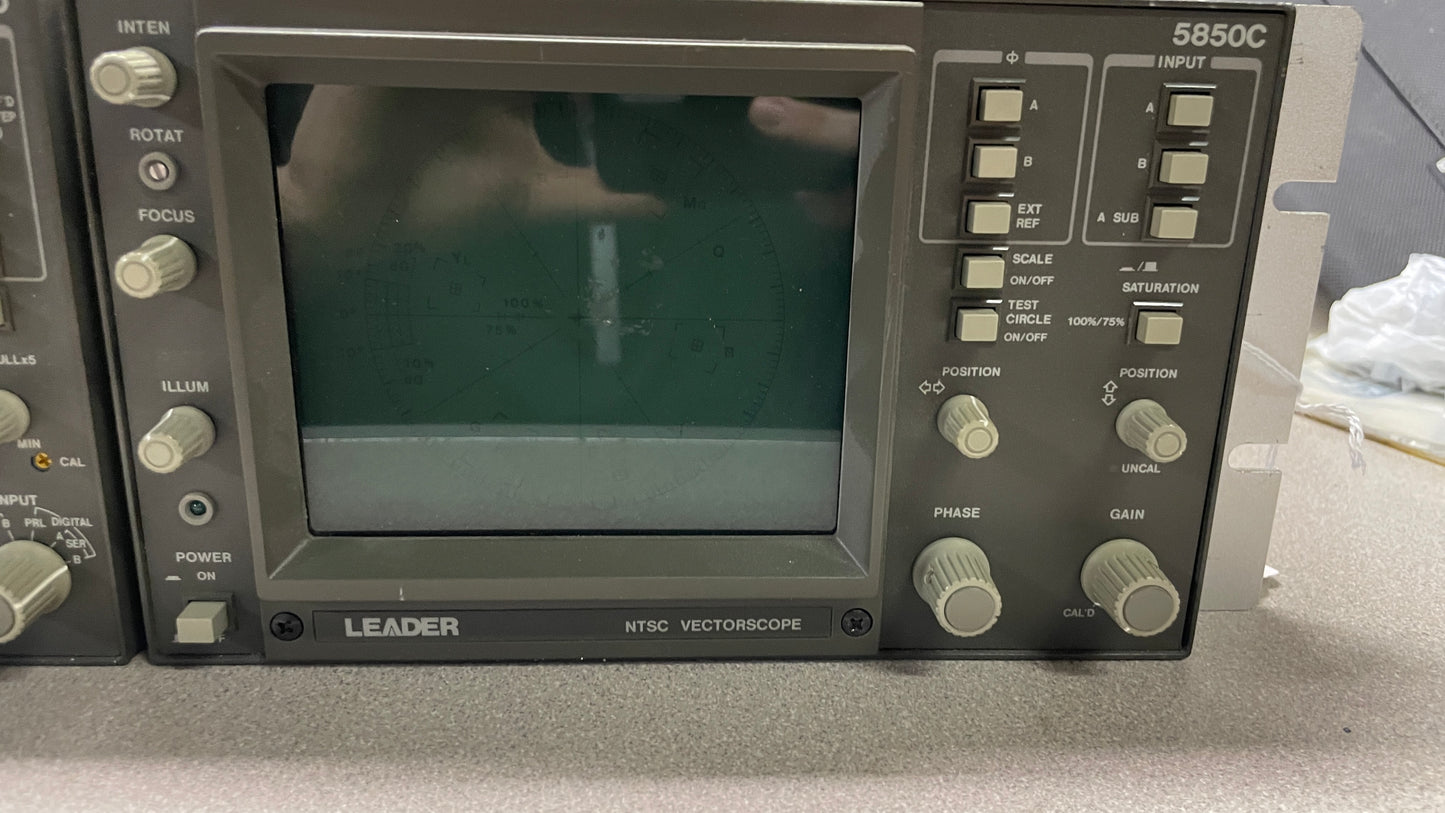 Leader LR-2400A-1-02 Rack Adapter with 5860D Waveform Monitor and 5850C NTSC Vectorscope front right