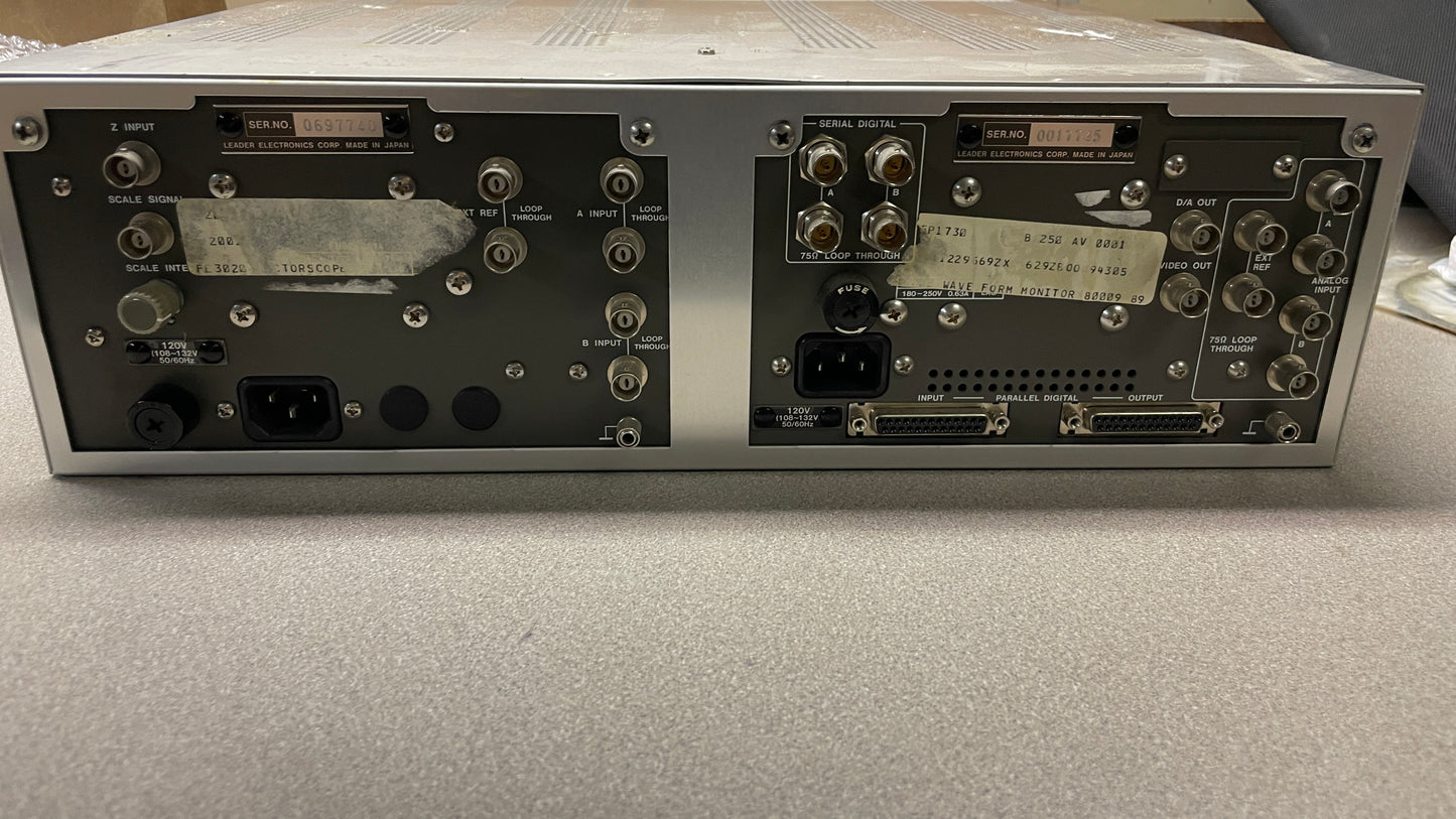 Leader LR-2400A-1-02 Rack Adapter with 5860D Waveform Monitor and 5850C NTSC Vectorscope back panel