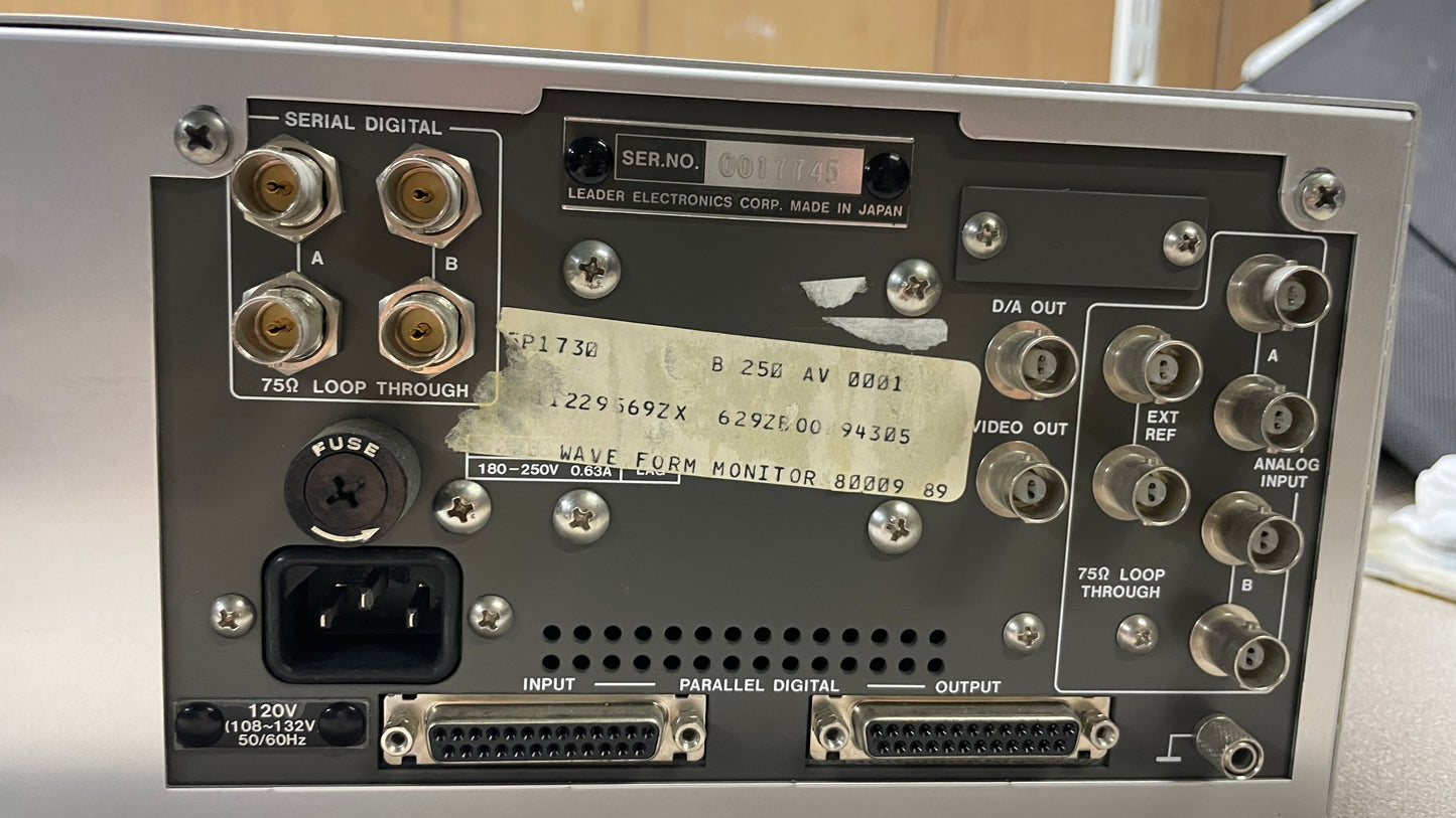 Leader LR-2400A-1-02 Rack Adapter with 5860D Waveform Monitor and 5850C NTSC Vectorscope back panel close right side