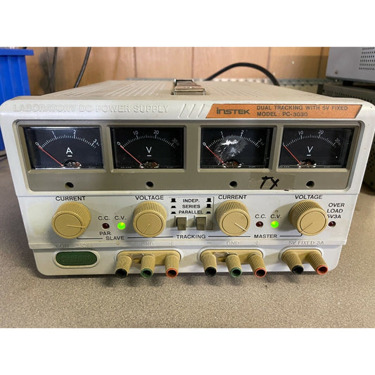 Instek Lab DC Power Supply Model PC-3030, Dual Tracking with 5V Fixed front panel