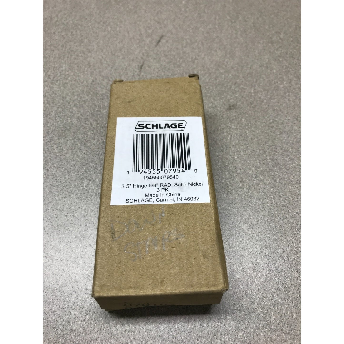 Schlage 3.5" Hinge 5/8" RAD, Satin Nickel package label