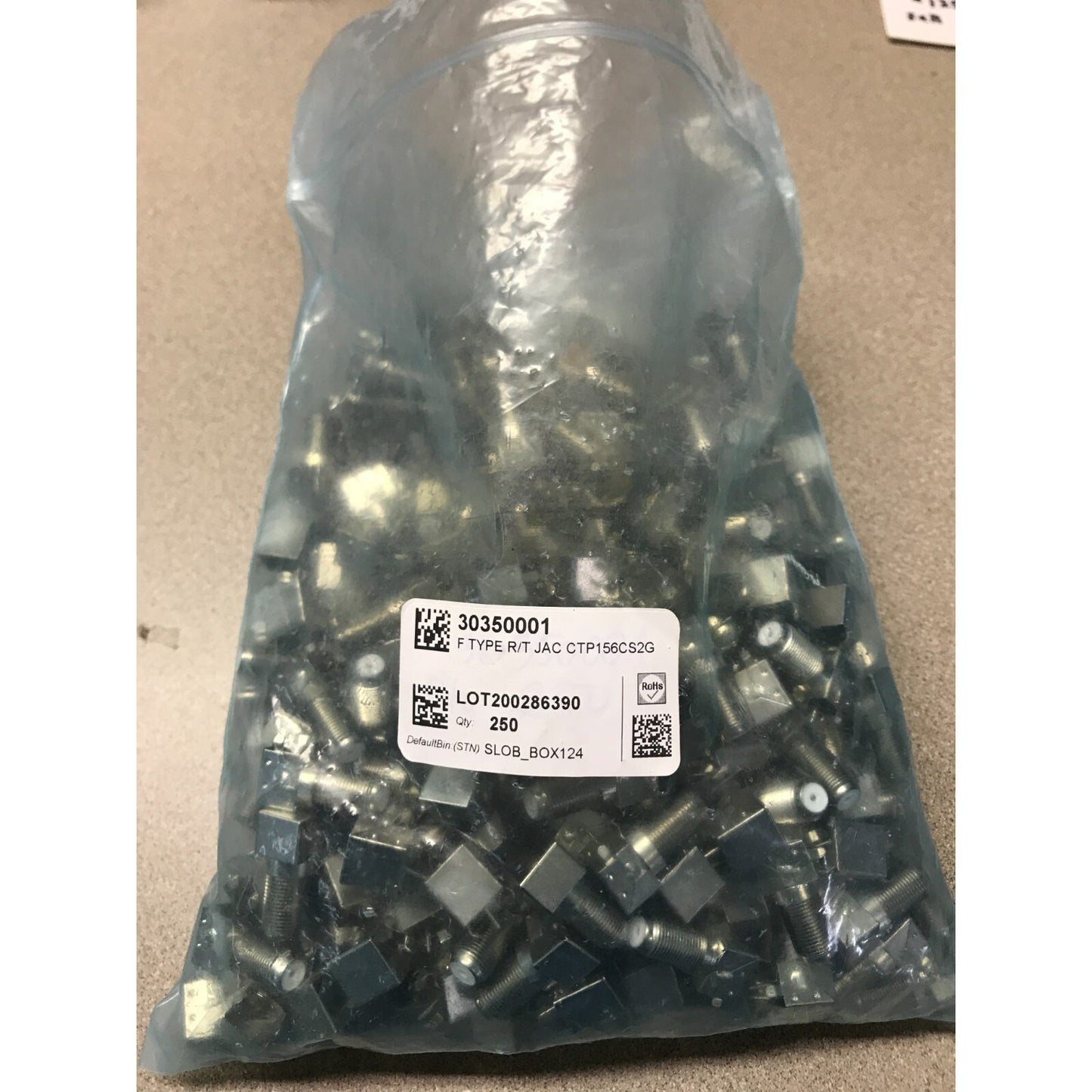 F-Type Female Panel Mount right angle CTP-156-CS2G - Lot of ~250 in plastic bag with product label