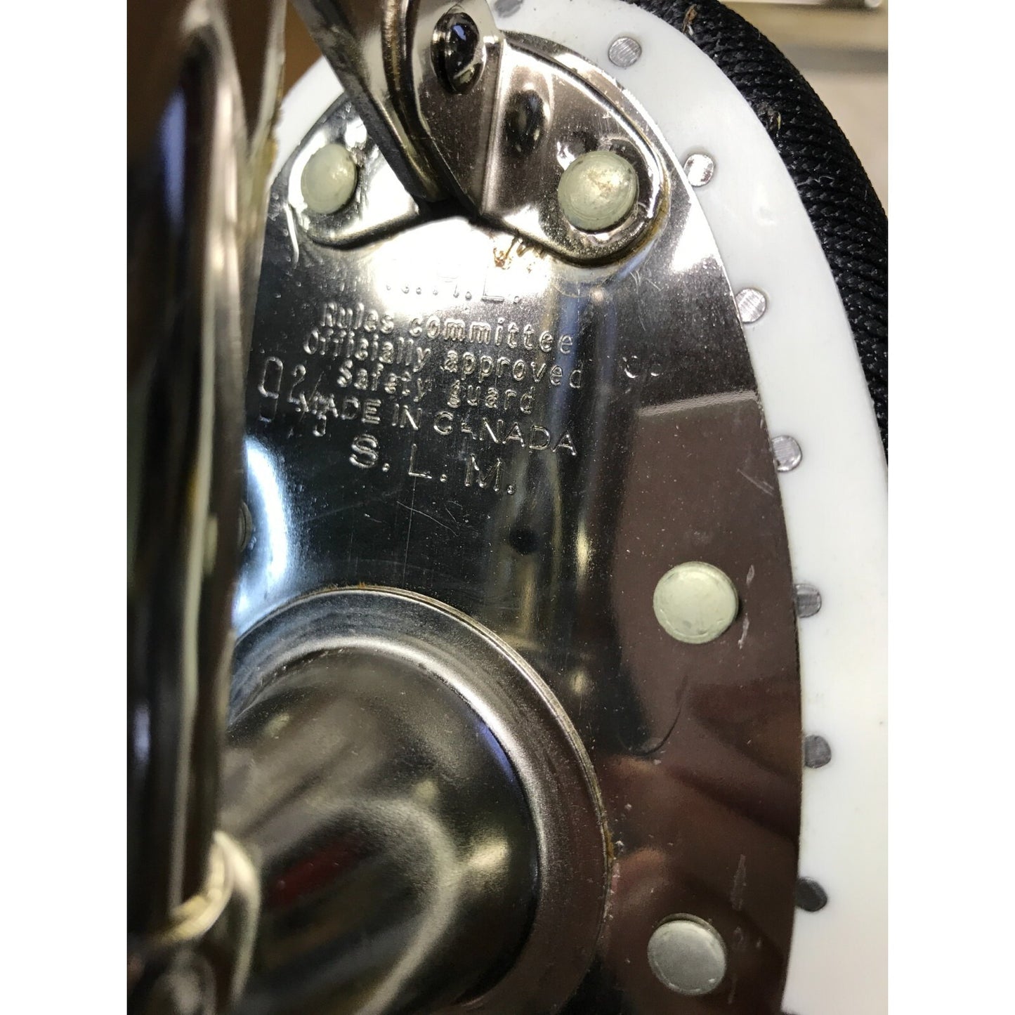 Vintage Hyde Jr. Blue Liner 784 4 Hockey Skates underside blade plate closeup