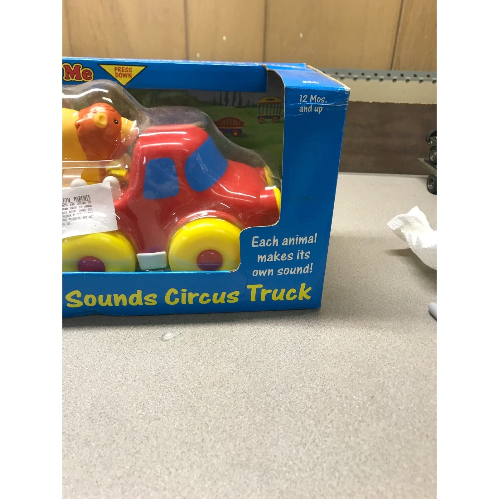 Vintage Touch and Play Animal Sounds Circus Truck closeup of right side of box more details