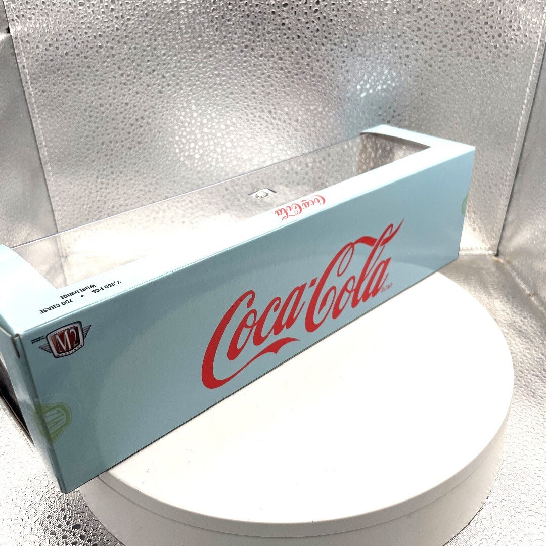 M2 Machines Coca Cola 1973 Chevrolet Cheyenne Super 30 White and Blue Die Cast, Scale: 1/64, TW35 24-16 back of box