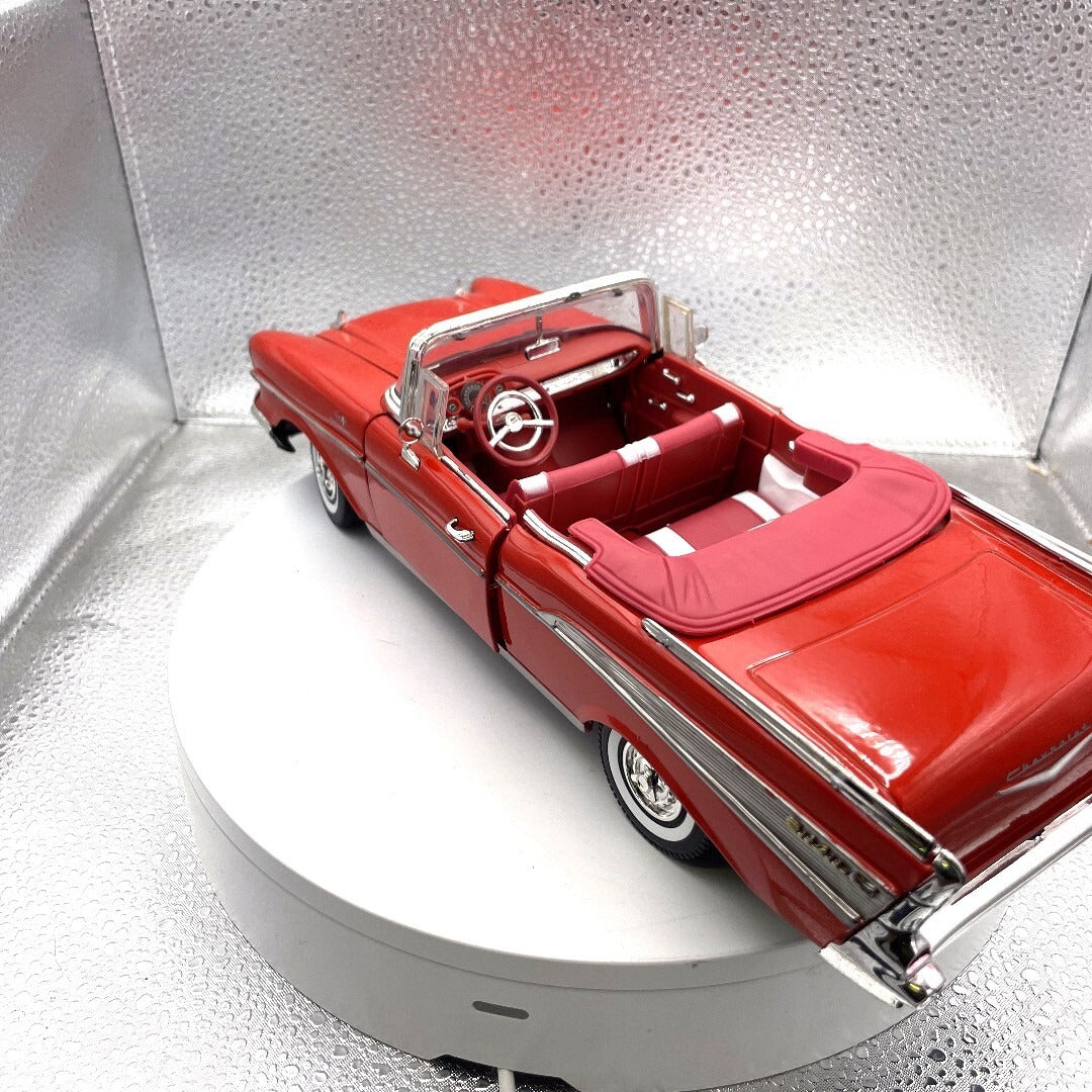 Motor Max 1957 Chevy Bel Air Red Die Cast, Scale: 1/18, No. 73175 driver's side/rear view