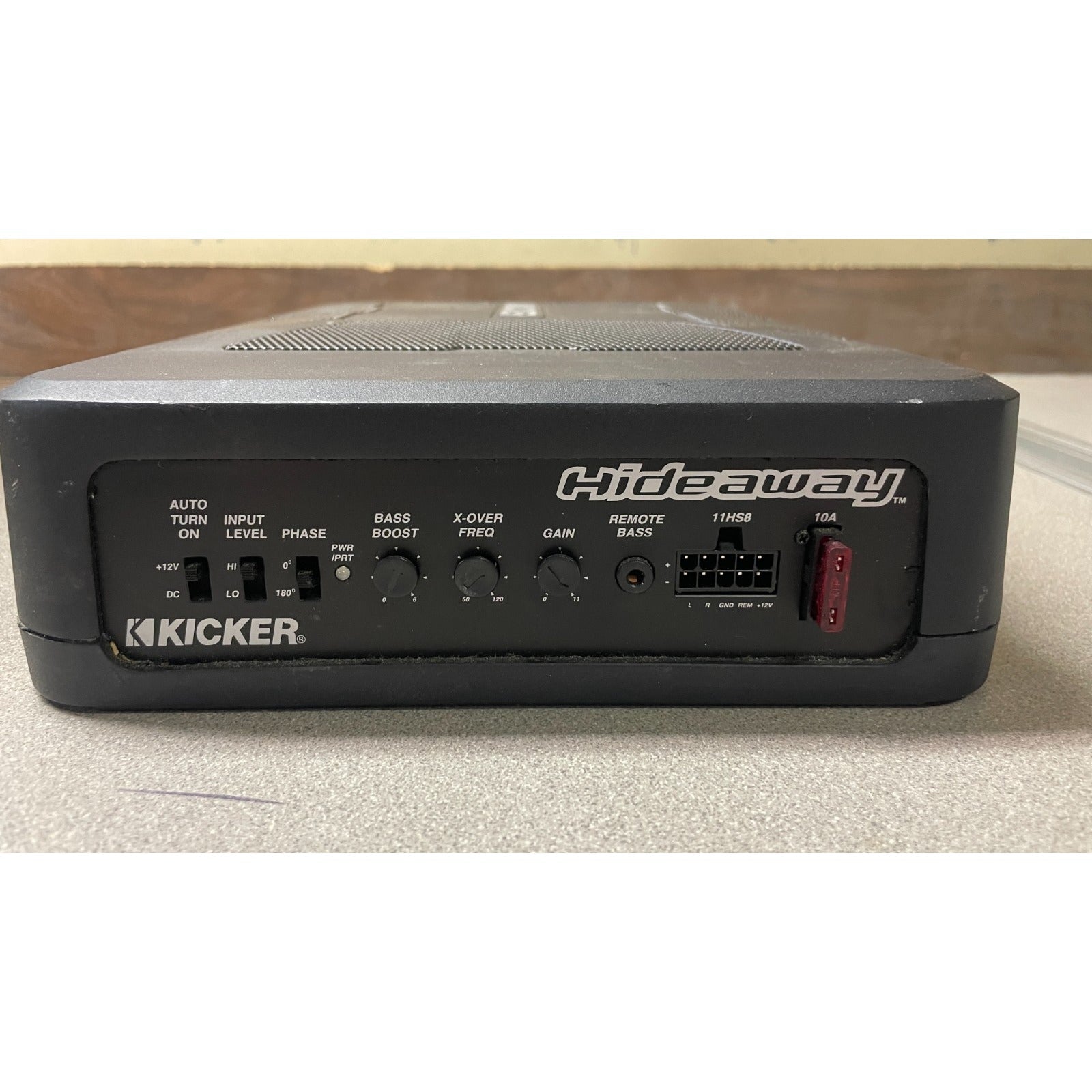 Kicker 8" Hideaway Powered 150 Watt Subwoofer Enclosure Sub Box Hide Away front panel view