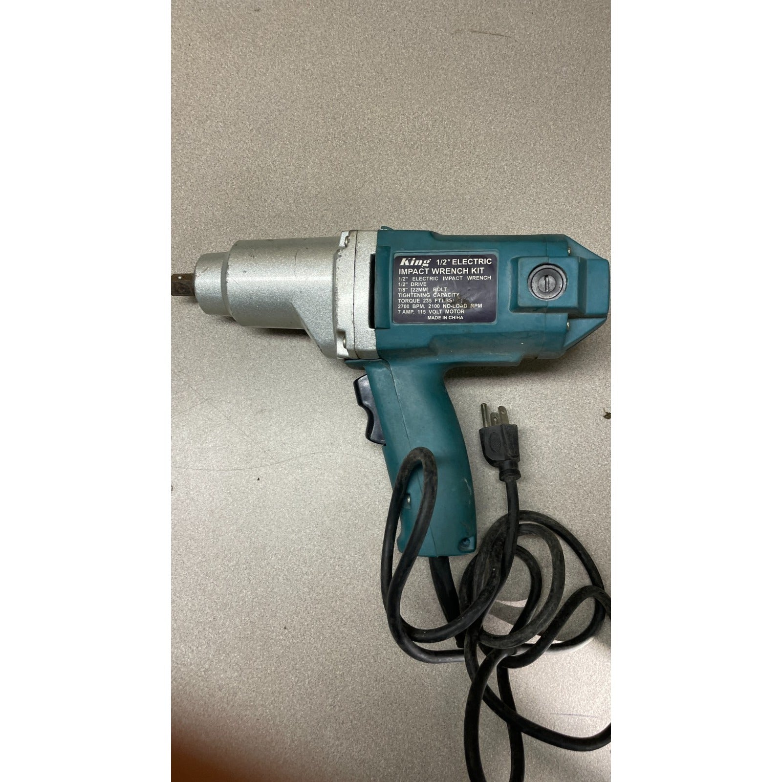 King 1/2" Corded Electric Impact Wrench Kit side view with product label visible