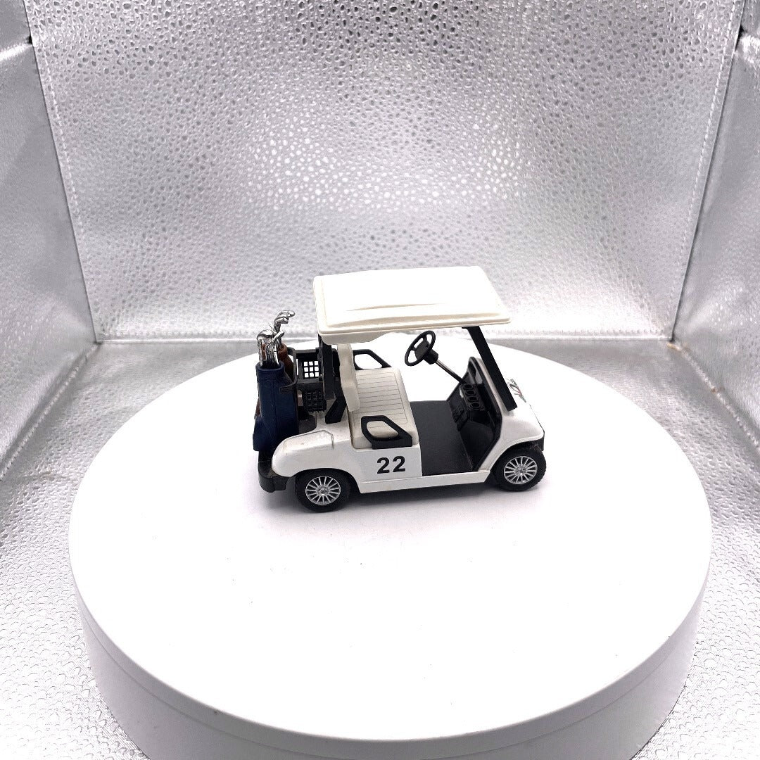 Kinsfun Golf Cart w/ Clubs Diecast Metal Model Caddy Toy Car White Logo Cart #22, KS 5105
 passenger side view