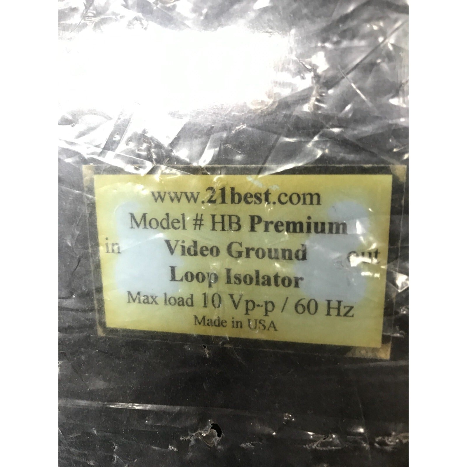 Video Ground Loop Isolator Model Hum Bucker (HB) Premium 21best.com product label closeup