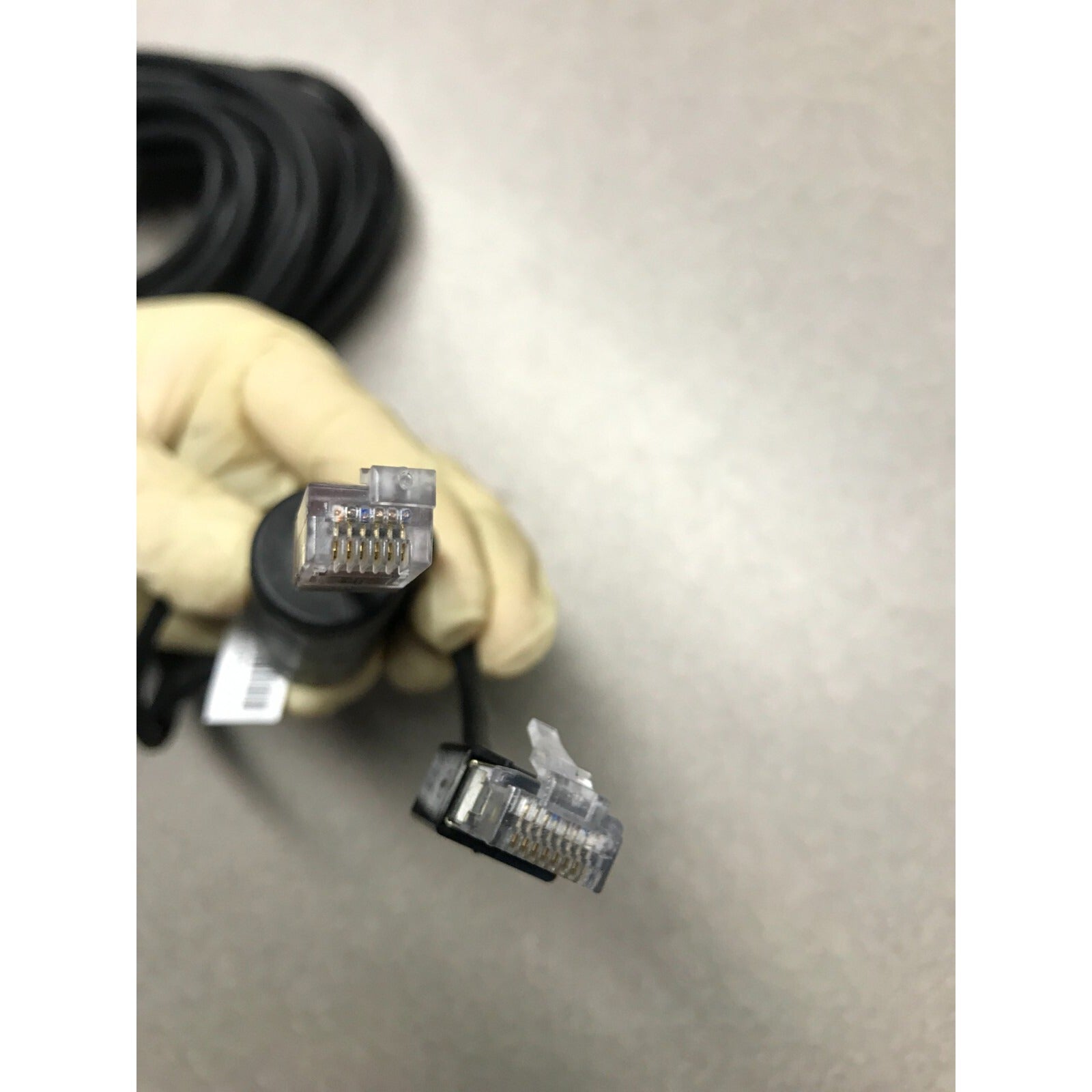 ~60ft cable RJ45 Ethernet to RJ12 DEC Modular Connector closeup