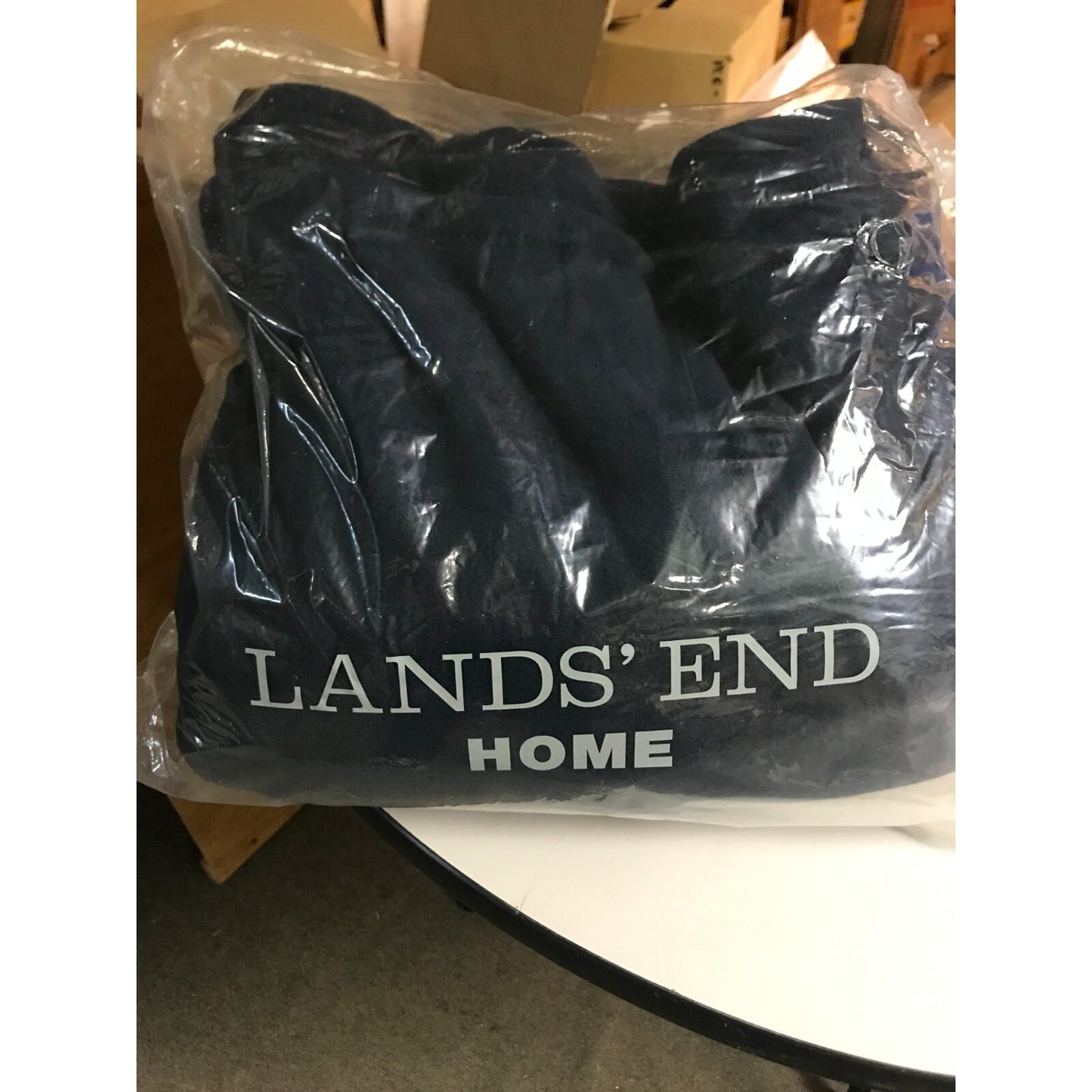 Lands End Home Full/Queen Classic Navy Fleece Blanket in packaging