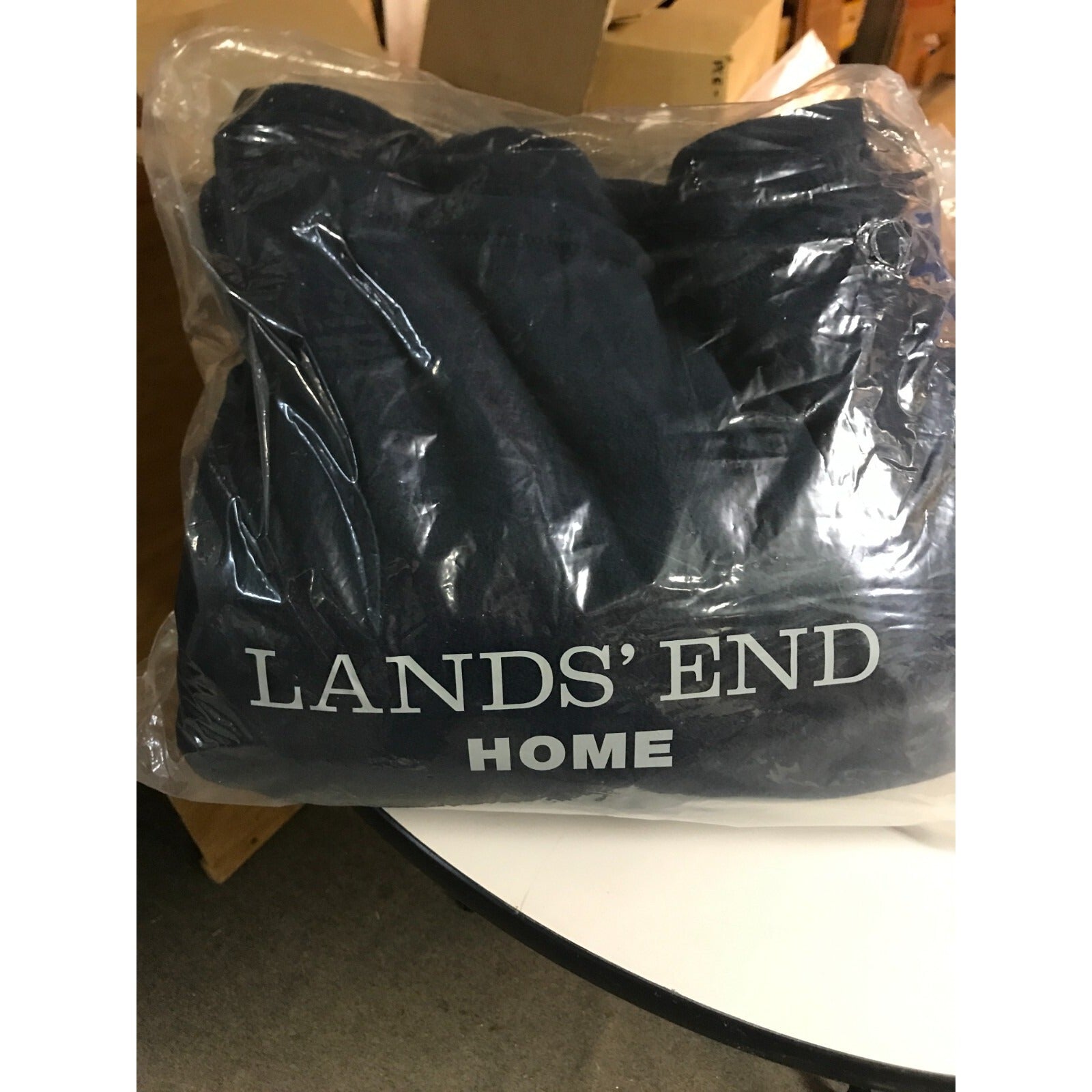 Lands End Home Full/Queen Classic Navy Fleece Blanket in packaging
