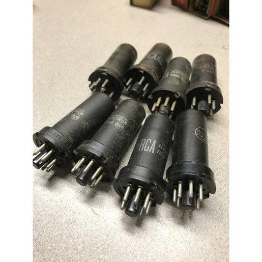 Lot of 8 - 6V6 Vacuum Tubes (7 RCA Radiotron and one KEN-RAD) top/connector end view