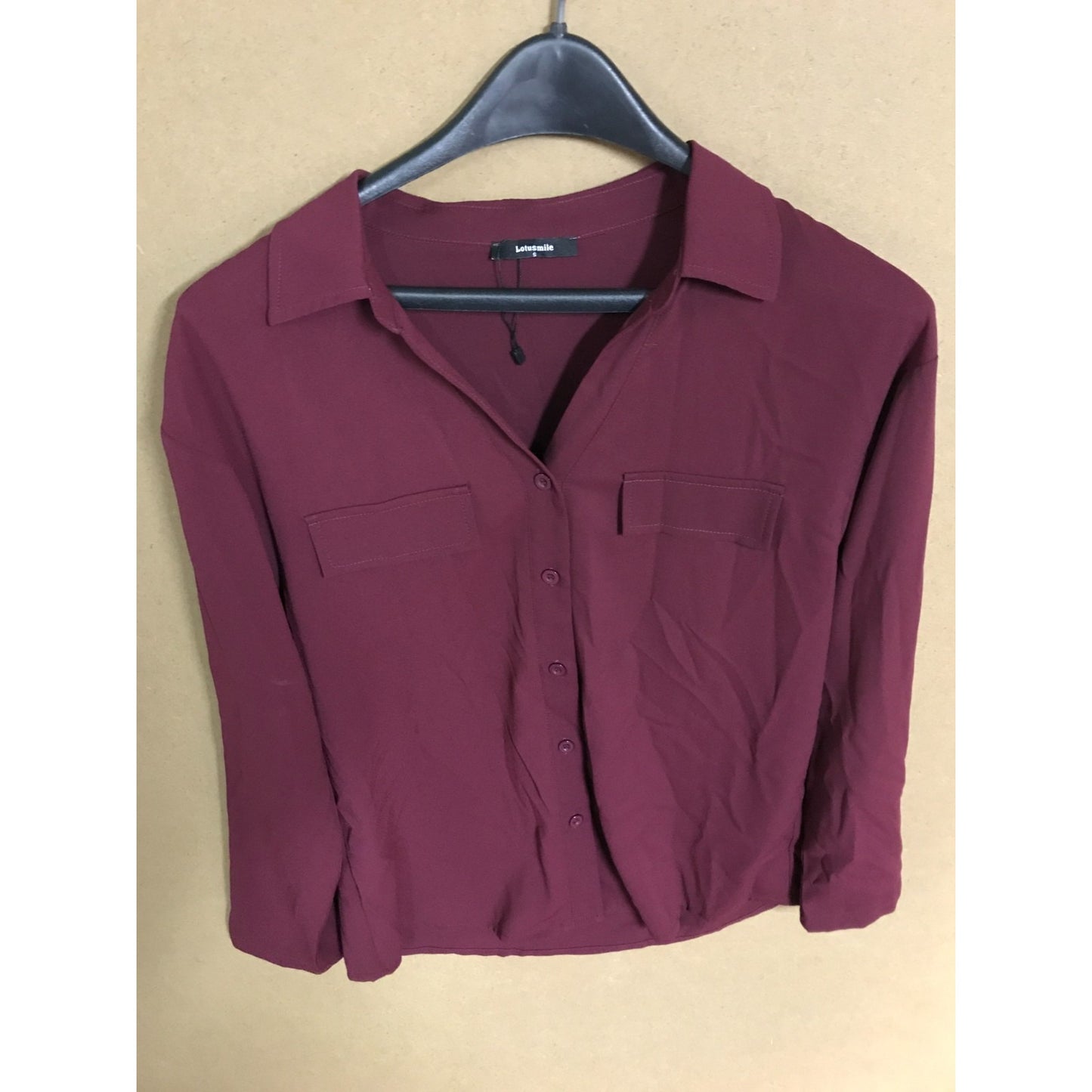 Lotusmile Women's Dressy Lapel Button Down Shirt Chiffon Blouse Top Magenta front of blouse