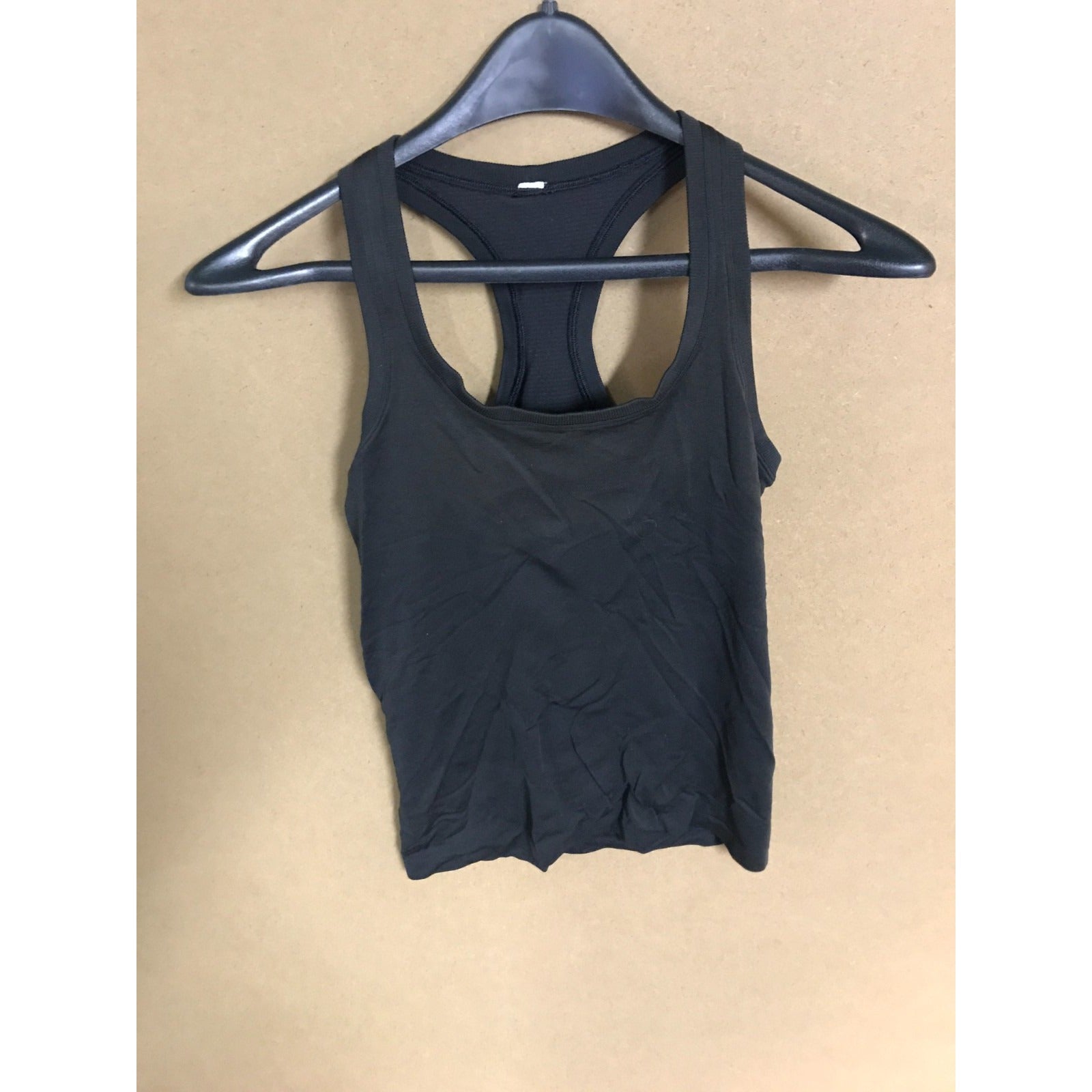 Lululemon Black Athletic Racerback Sleeveless Tank-top front of top on hanger