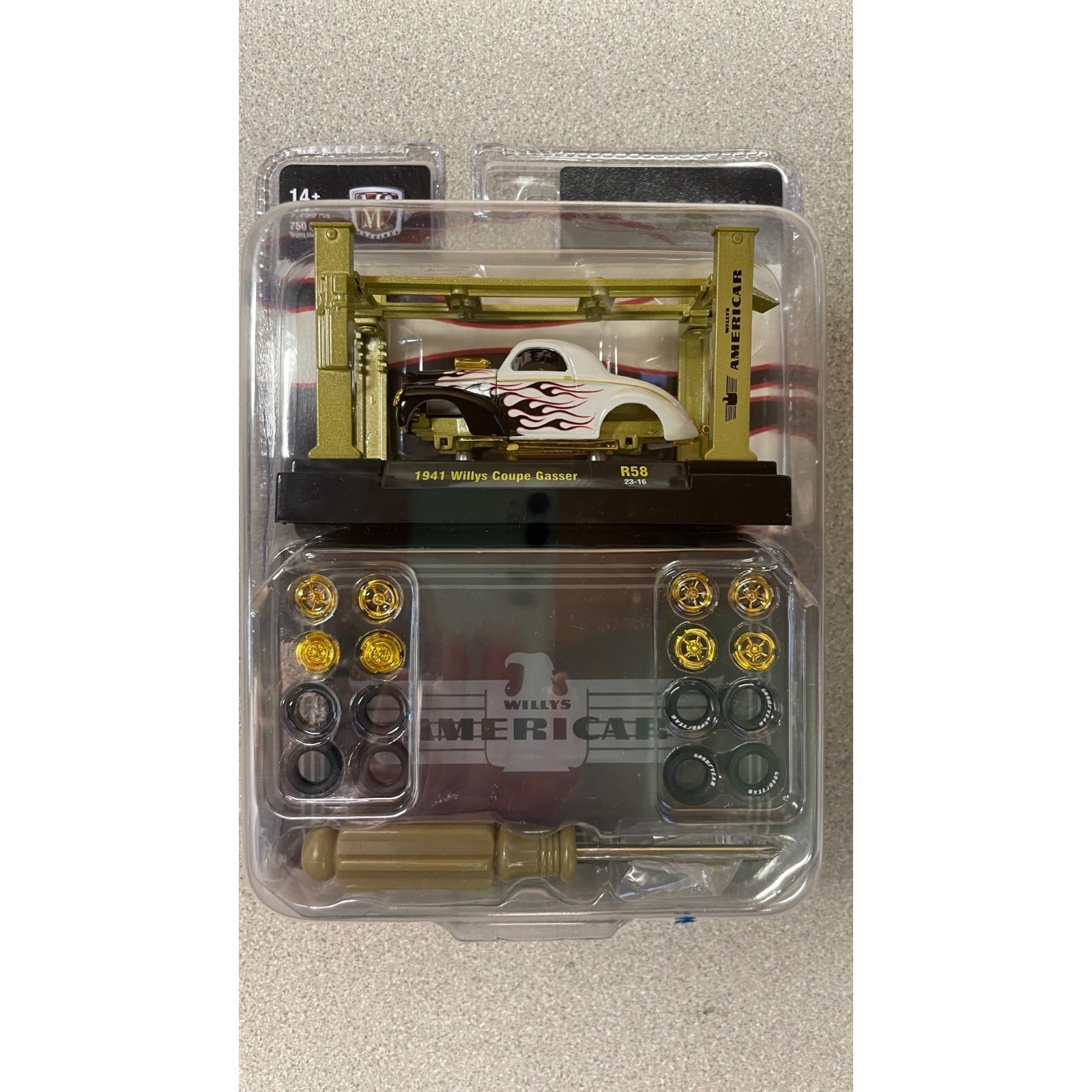 M2 "Chase" Build a Kit Willys Gasser front of package displaying car and build pieces