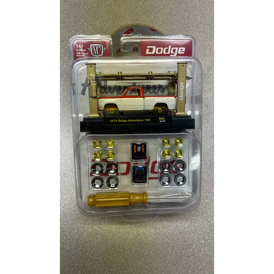 M2 Machines 1978 Dodge Adventurer 150 1:64 front of package displaying truck and accessories and screwdriver