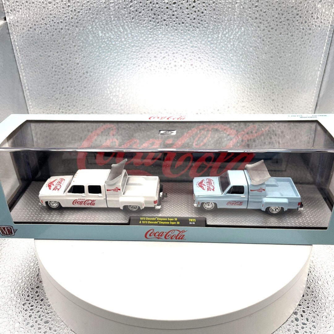 M2 Machines Coca Cola 1973 Chevrolet Cheyenne Super 30 White and Blue Die Cast, Scale: 1/64, TW35 24-16
