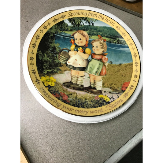 MJ Hummel Sisters Plates "Speaking from the Heart,"  front view