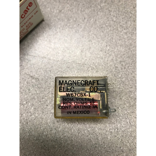 Magnecraft Relay W67CSX-1, Nom. Volts=6, Res. OHMs=52, Cont. Rating =3A top view