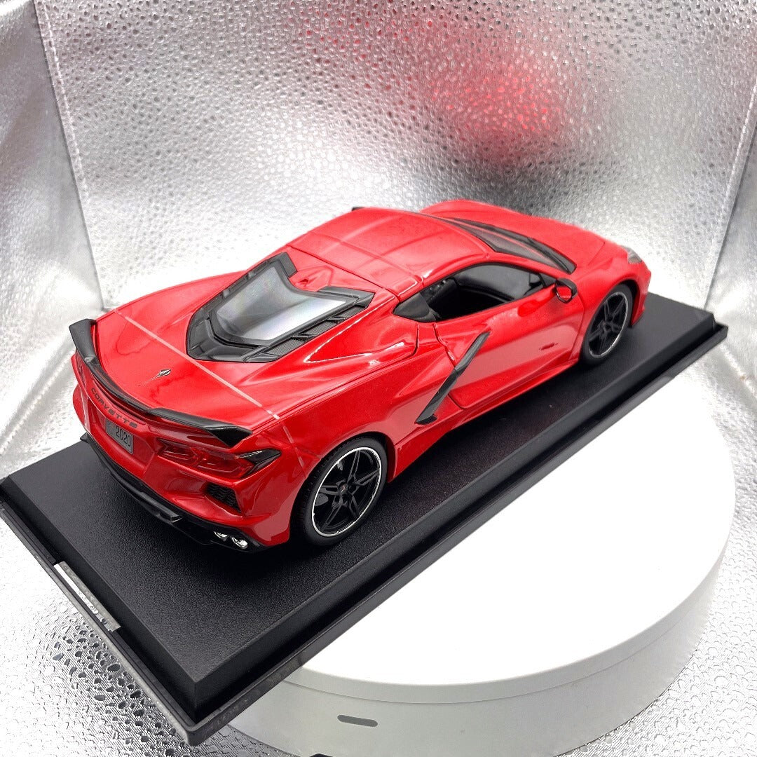Maisto 2020 Chevrolet Corvette Stingray Coupe Red Die Cast with Base, Scale: 1/18 rear/passenger side view
