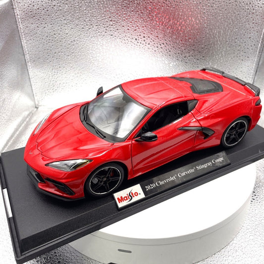 Maisto 2020 Chevrolet Corvette Stingray Coupe Red Die Cast with Base, Scale: 1/18 front/driver's side view