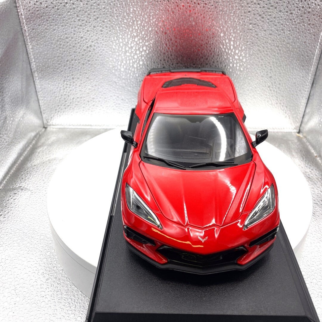 Maisto 2020 Chevrolet Corvette Stingray Coupe Red Die Cast with Base, Scale: 1/18 front end view