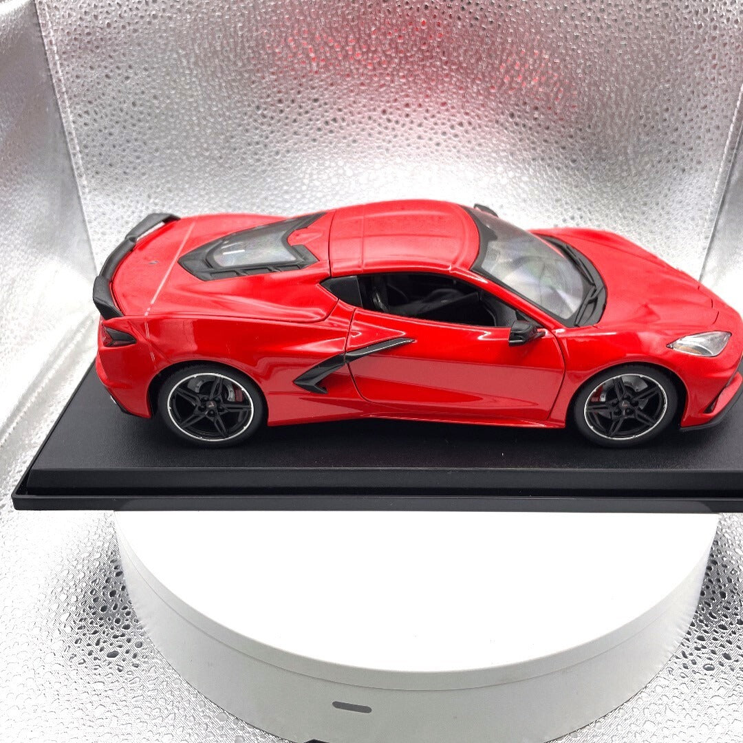 Maisto 2020 Chevrolet Corvette Stingray Coupe Red Die Cast with Base, Scale: 1/18 passenger side view