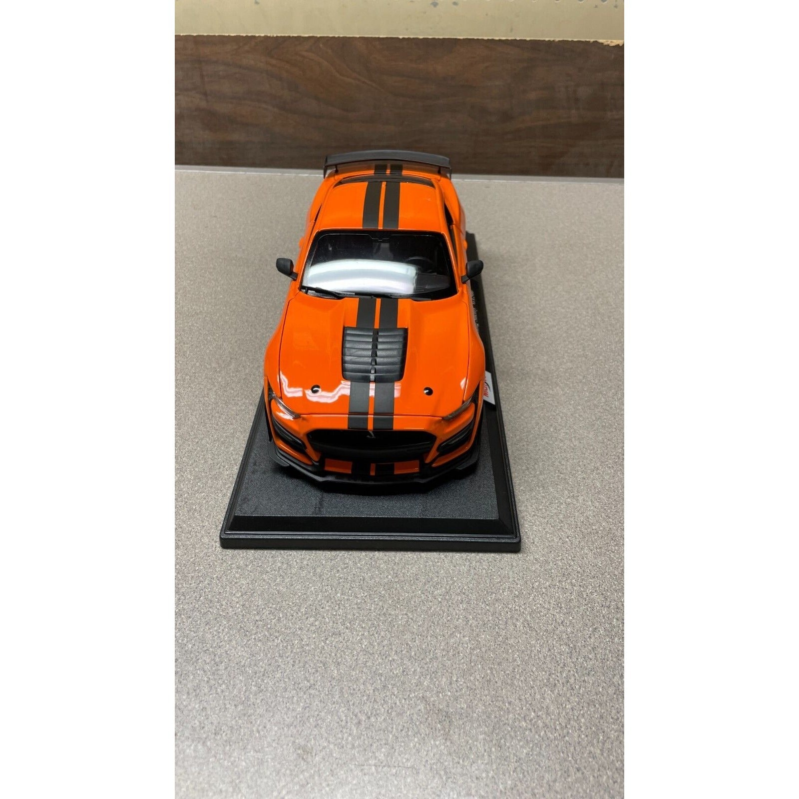 Maisto 2020 Mustang Shelby GT500 Orange Die Cast, Scale 1/18 with Base front view