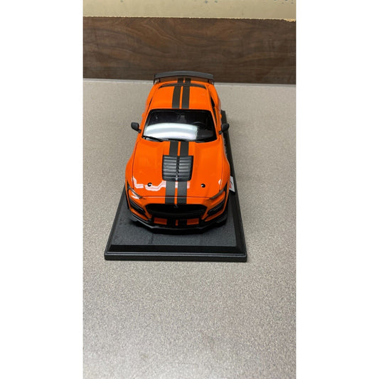 Maisto 2020 Mustang Shelby GT500 Orange Die Cast, Scale 1/18 with Base front view
