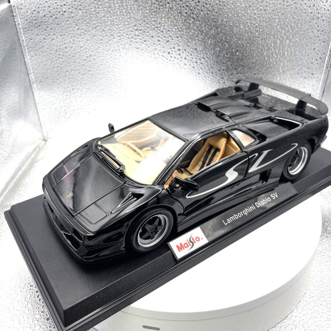 Maisto Lamborghini Diablo SV Black Die Cast with Base, Scale: 1/18 front/driver's side view
