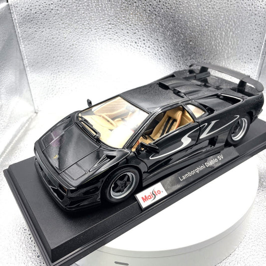 Maisto Lamborghini Diablo SV Black Die Cast with Base, Scale: 1/18 front/driver's side view
