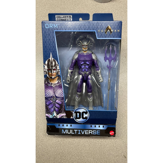 Mattel ORM Aquaman Figure, missing build piece front of package displaying action figure