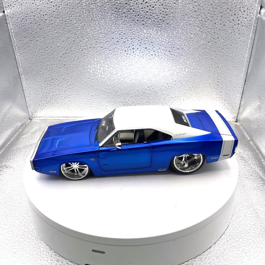 Jada Toys 1970 Dodge Charger Dub City Blue Die Cast, Scale: 1/24, No. 90021 drivers side view