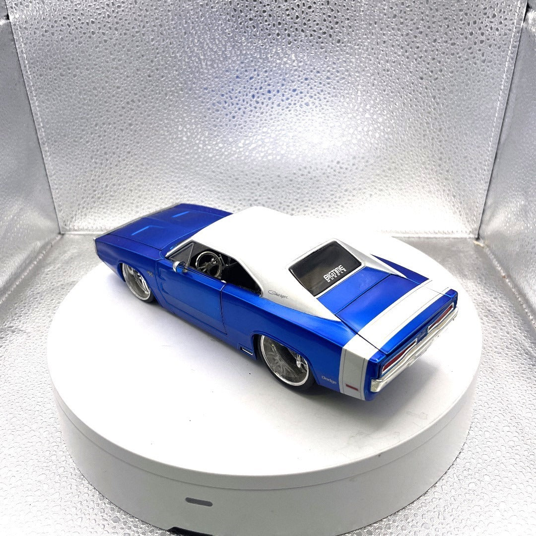 Jada Toys 1970 Dodge Charger Dub City Blue Die Cast, Scale: 1/24, No. 90021 drivers side/back end view